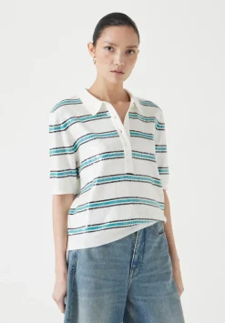 Sequin Stripe Knitted Polo Top