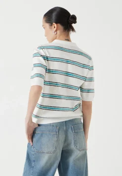Sequin Stripe Knitted Polo Top