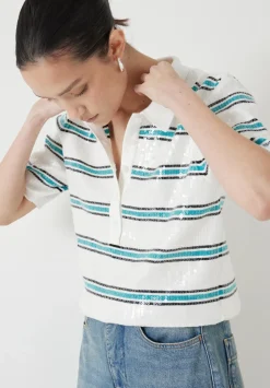 Sequin Stripe Knitted Polo Top