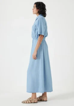 Short Sleeve Chambray Midi Shirt Dress
