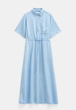 Short Sleeve Chambray Midi Shirt Dress