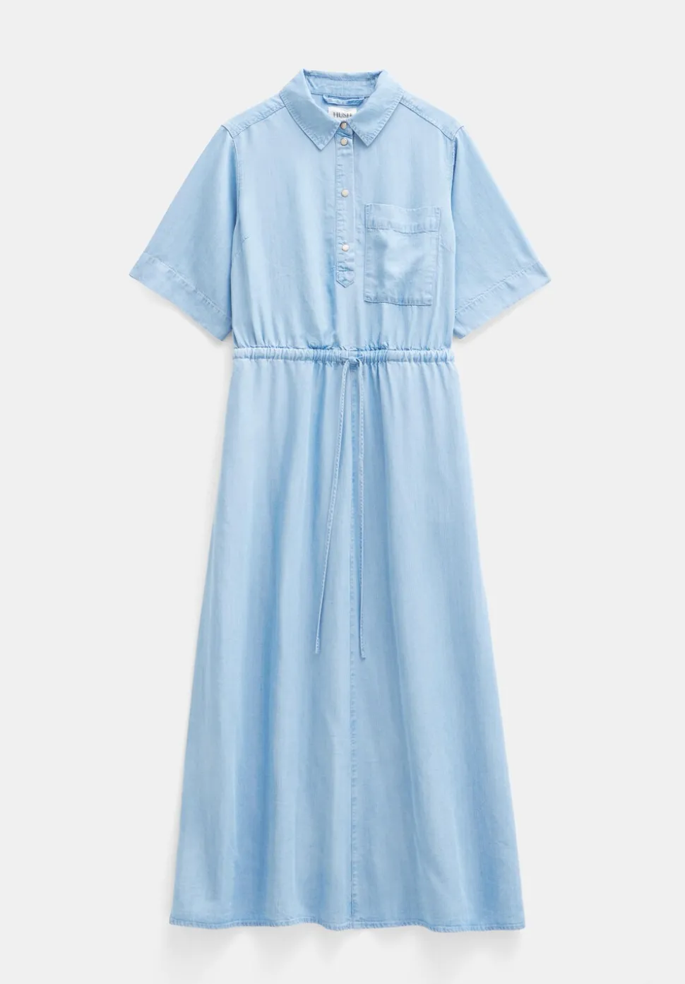 Short Sleeve Chambray Midi Shirt Dress