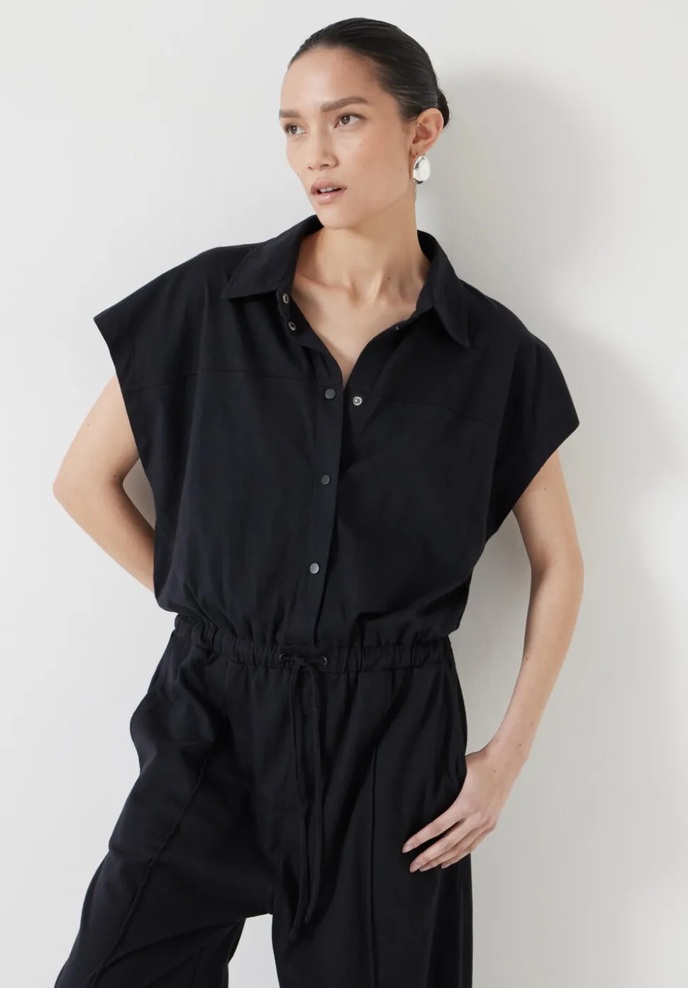 Short Sleeve Wide Leg Jersey Jumpsuit