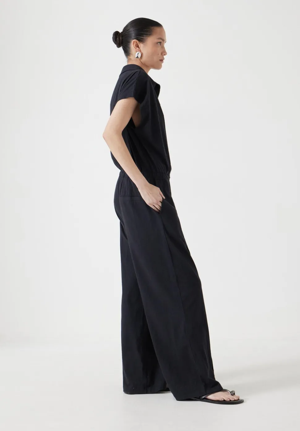 Short Sleeve Wide Leg Jersey Jumpsuit