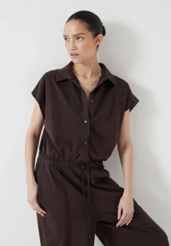 Short Sleeve Wide Leg Jersey Jumpsuit