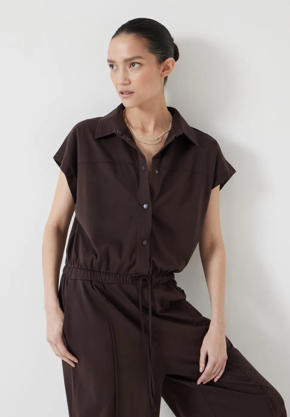 Short Sleeve Wide Leg Jersey Jumpsuit