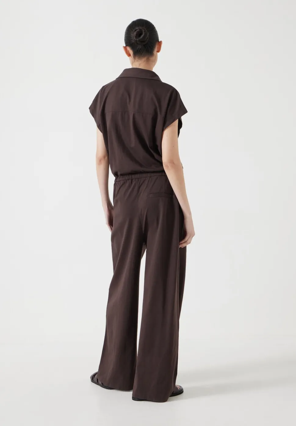 Short Sleeve Wide Leg Jersey Jumpsuit