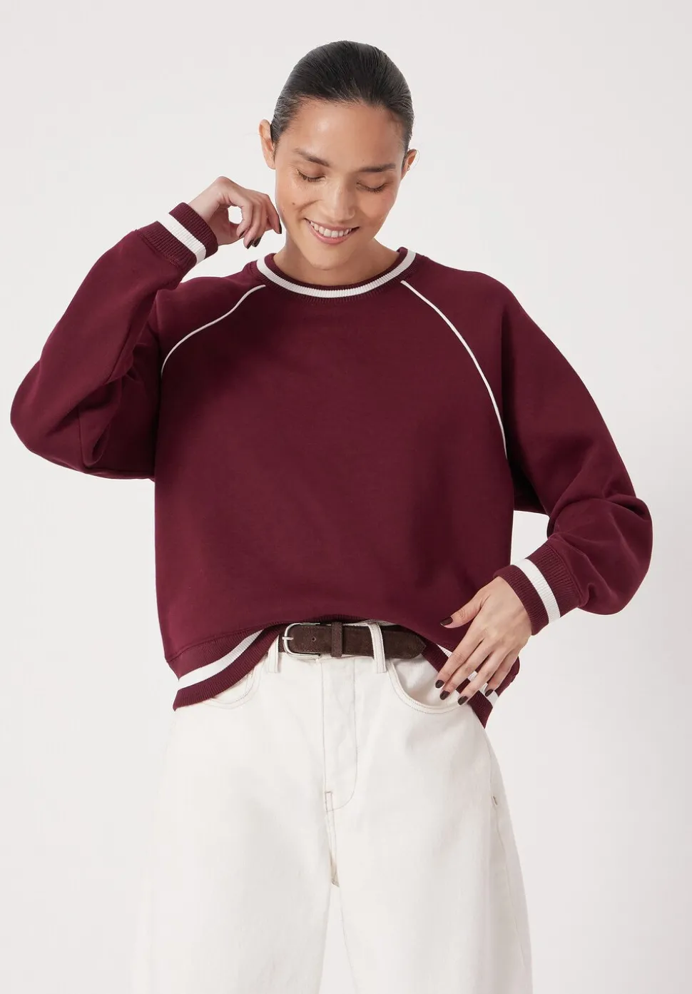 Striped Rib Raglan Sweatshirt