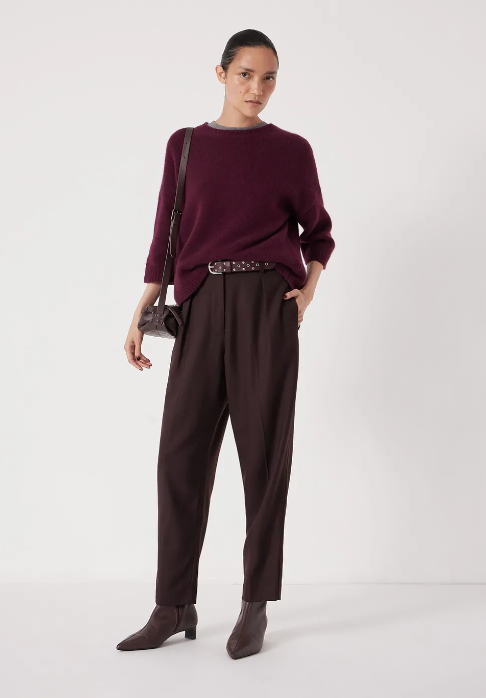 Tapered Leg Wool Blend Trousers