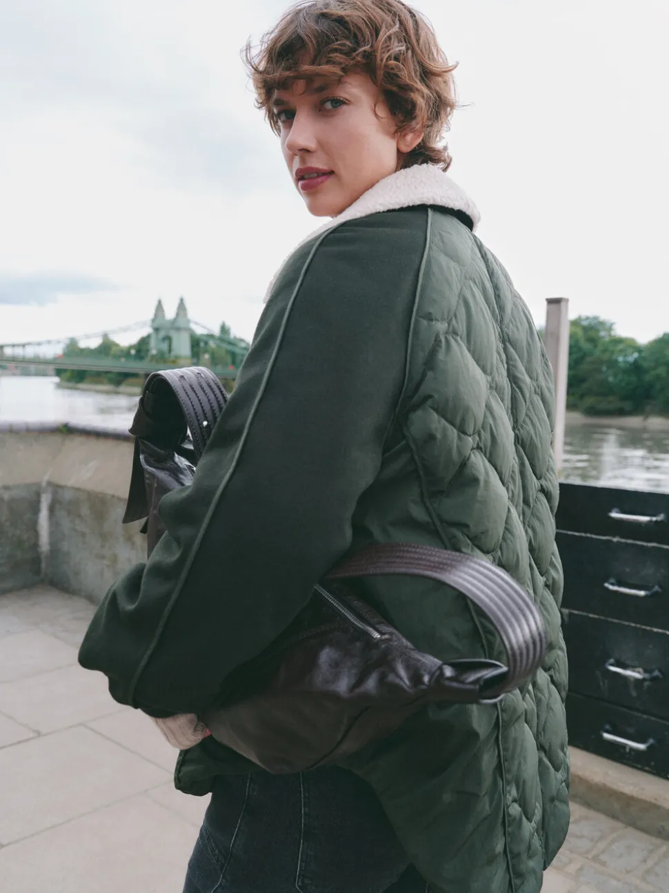 Teddy Collar Quilt Mix Jacket