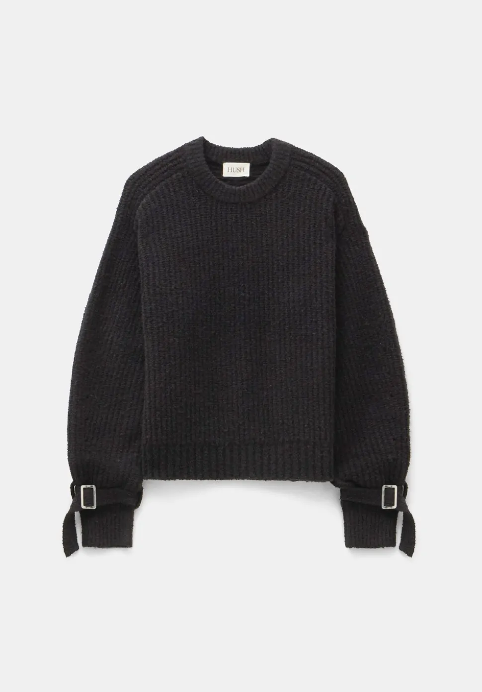 Tie and Buckle Detail Textured Knitted Jumper