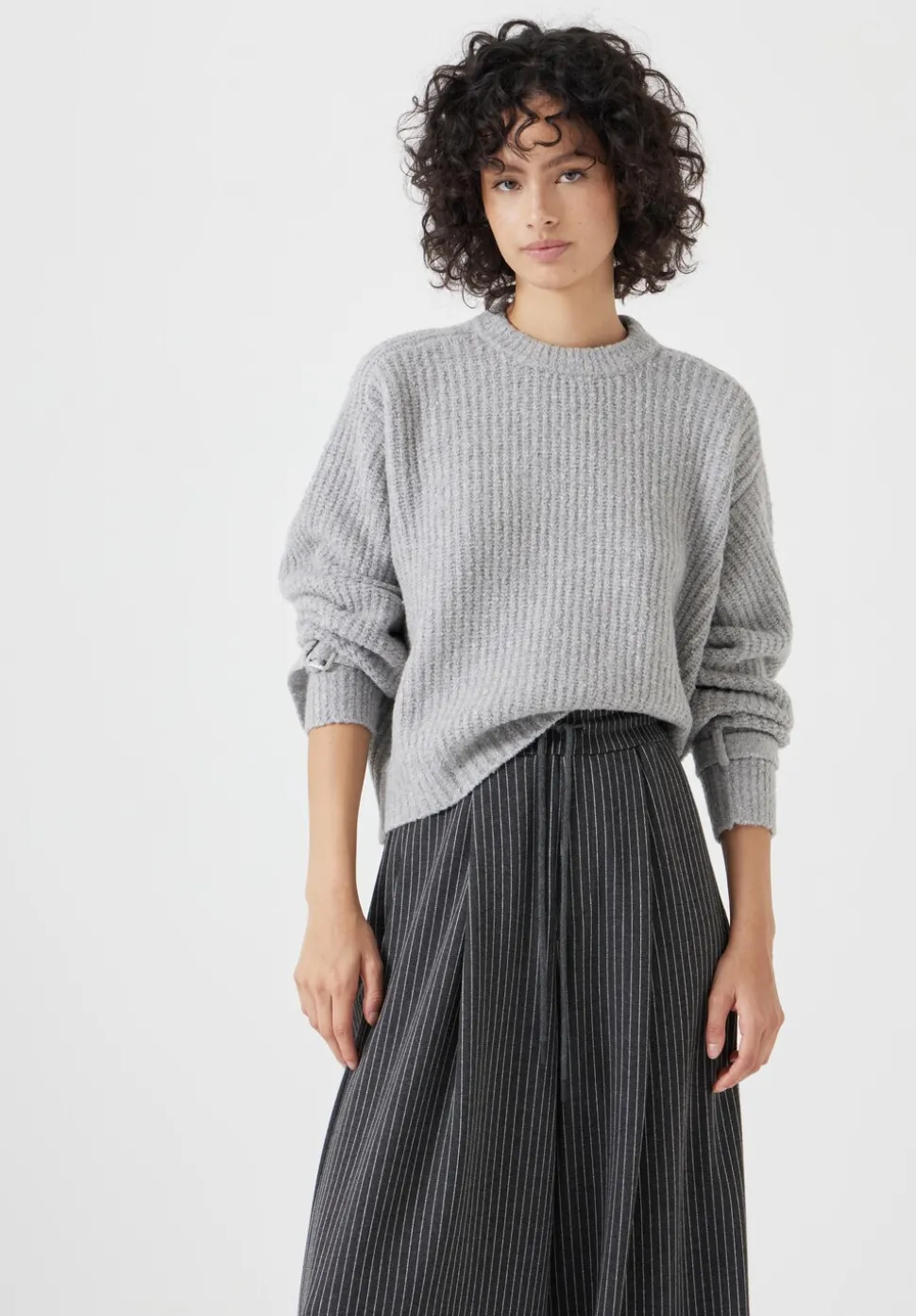 Tie and Buckle Detail Textured Knitted Jumper