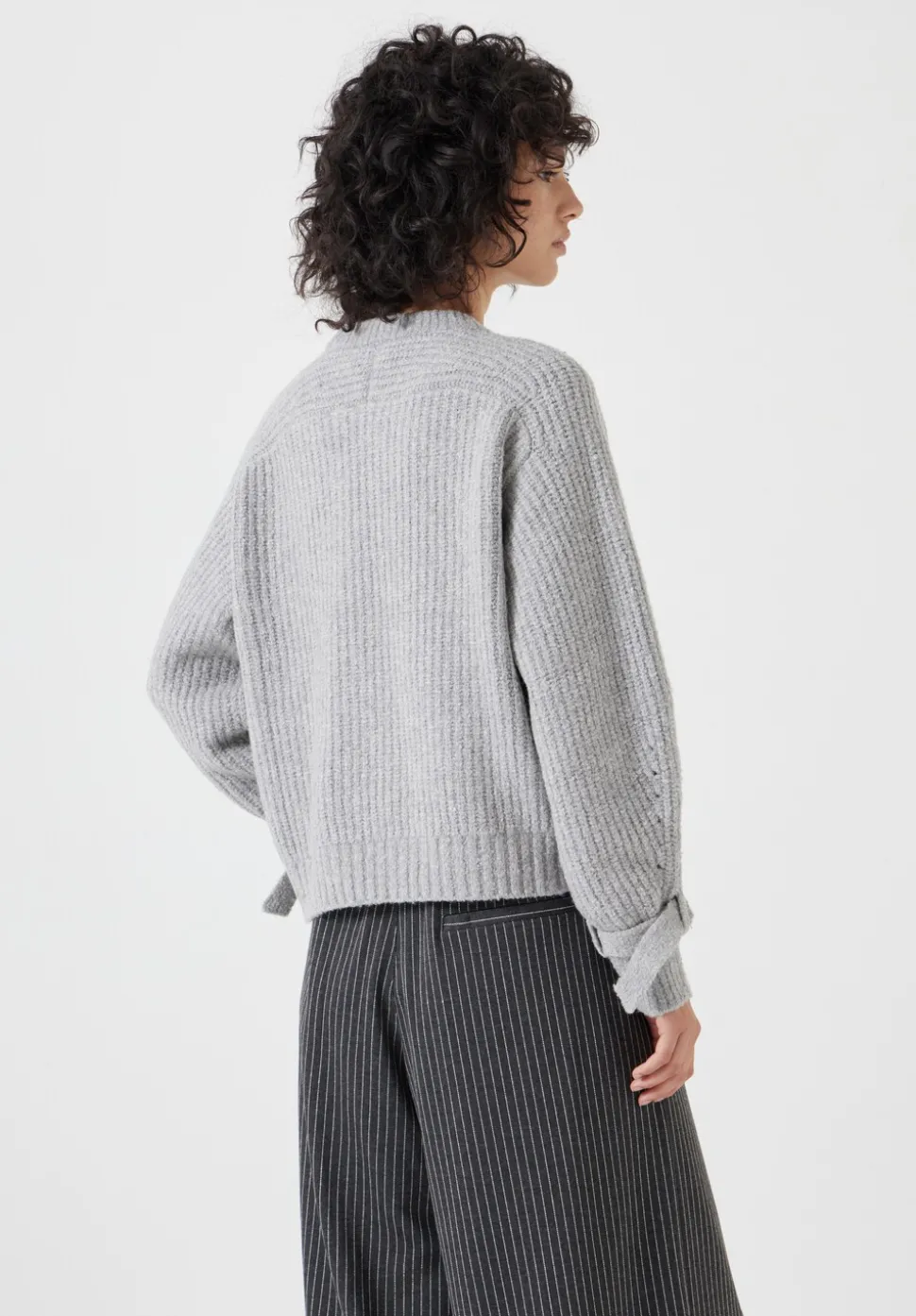 Tie and Buckle Detail Textured Knitted Jumper
