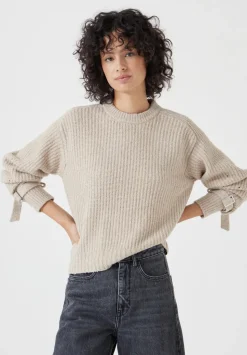 Tie and Buckle Detail Textured Knitted Jumper