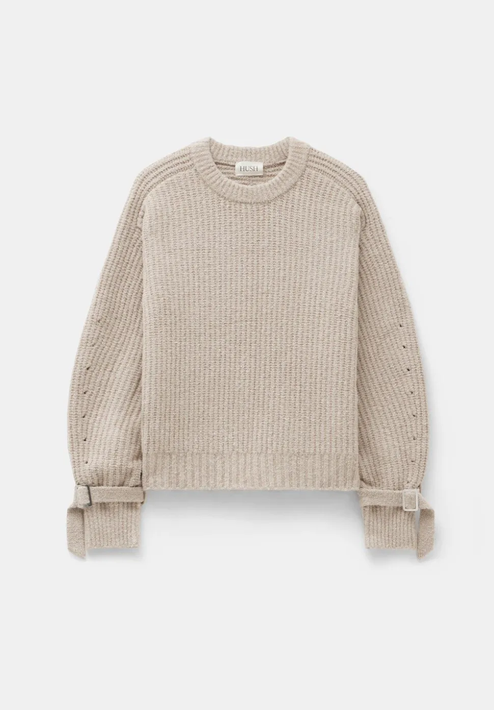 Tie and Buckle Detail Textured Knitted Jumper