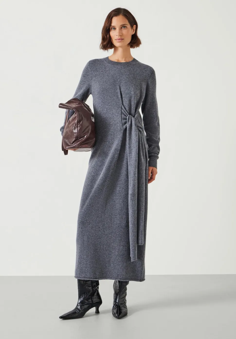 Tilly Tie Waist Merino Wool Midi Dress