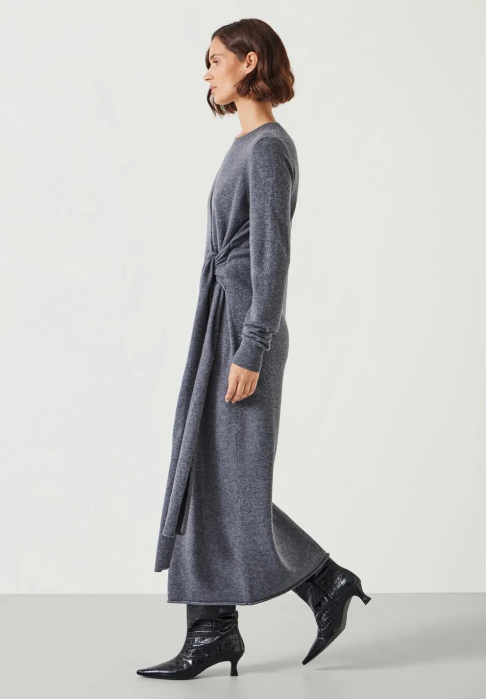 Tilly Tie Waist Merino Wool Midi Dress