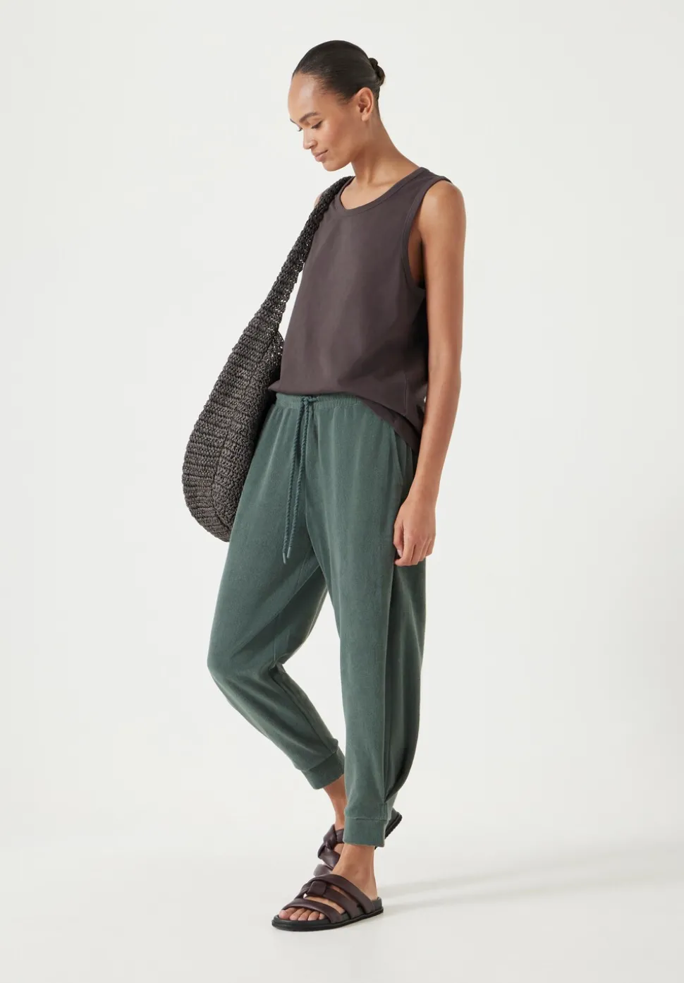 Towelling Barrel Leg Pleat Joggers
