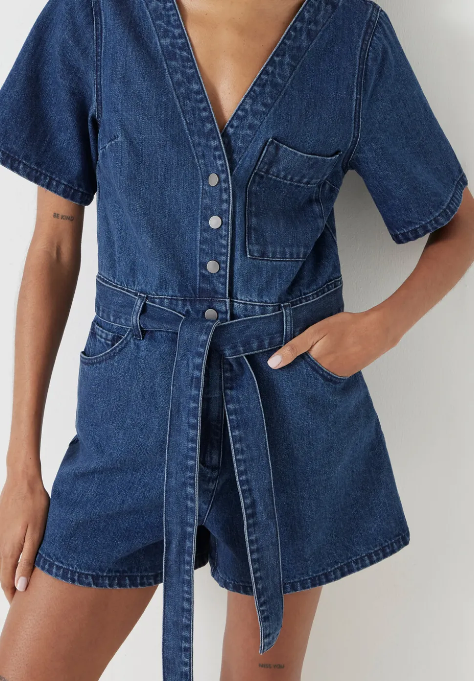 V Neck Denim Playsuit