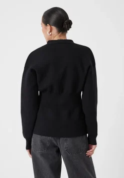 V Neck Ribbed Detail Cardigan with Wool