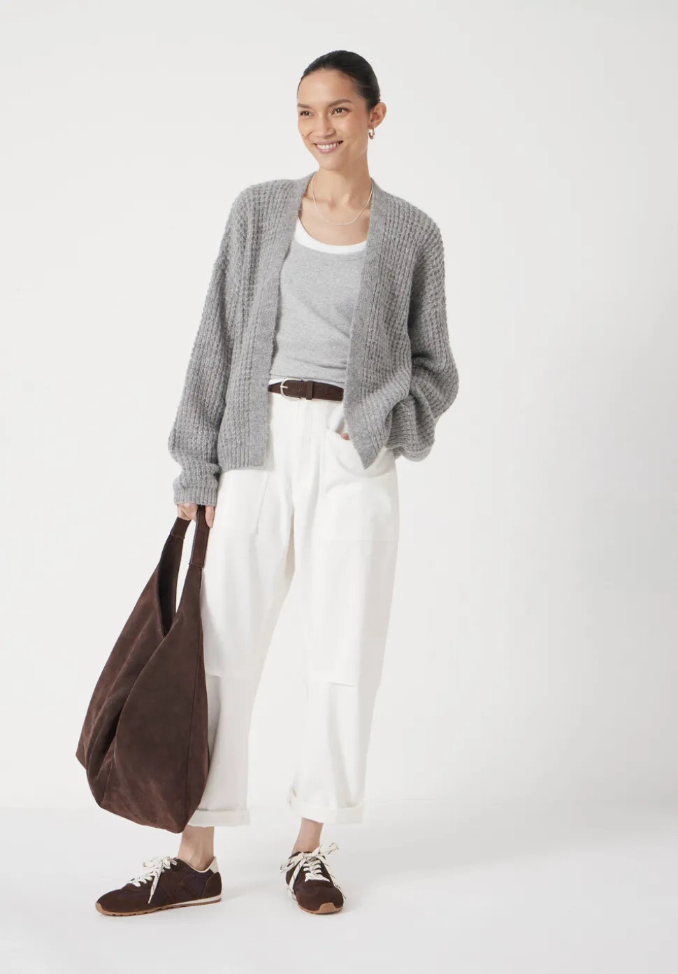 Waffle Stitch Wool Blend Edge to Edge Cardigan