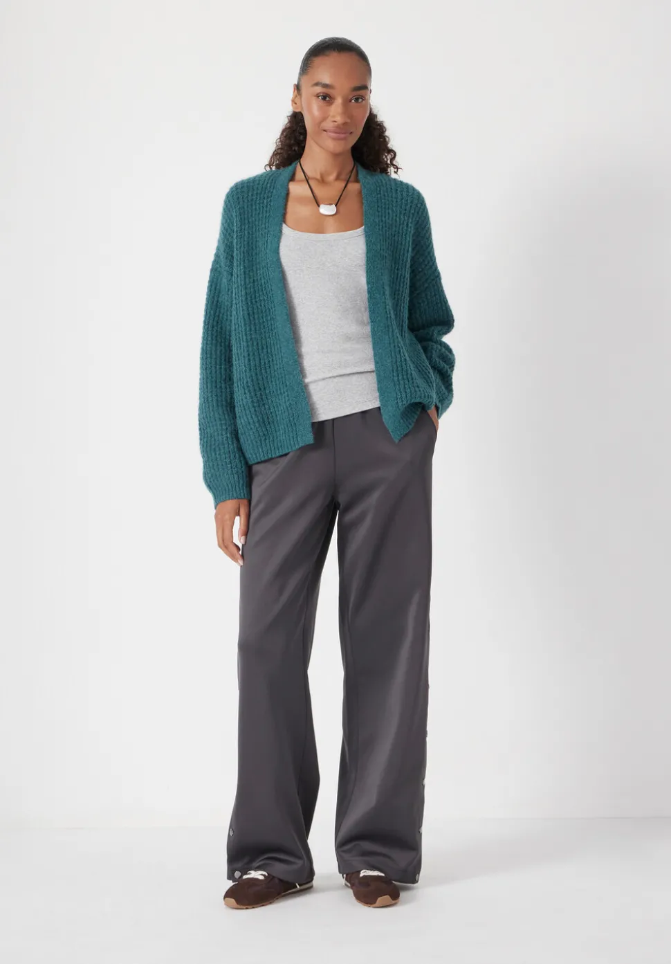 Waffle Stitch Wool Blend Edge to Edge Cardigan