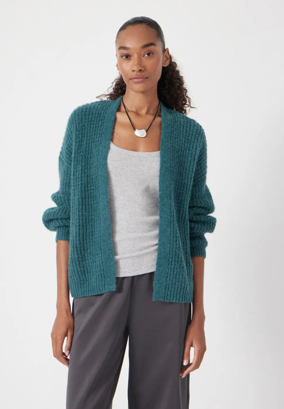 Waffle Stitch Wool Blend Edge to Edge Cardigan