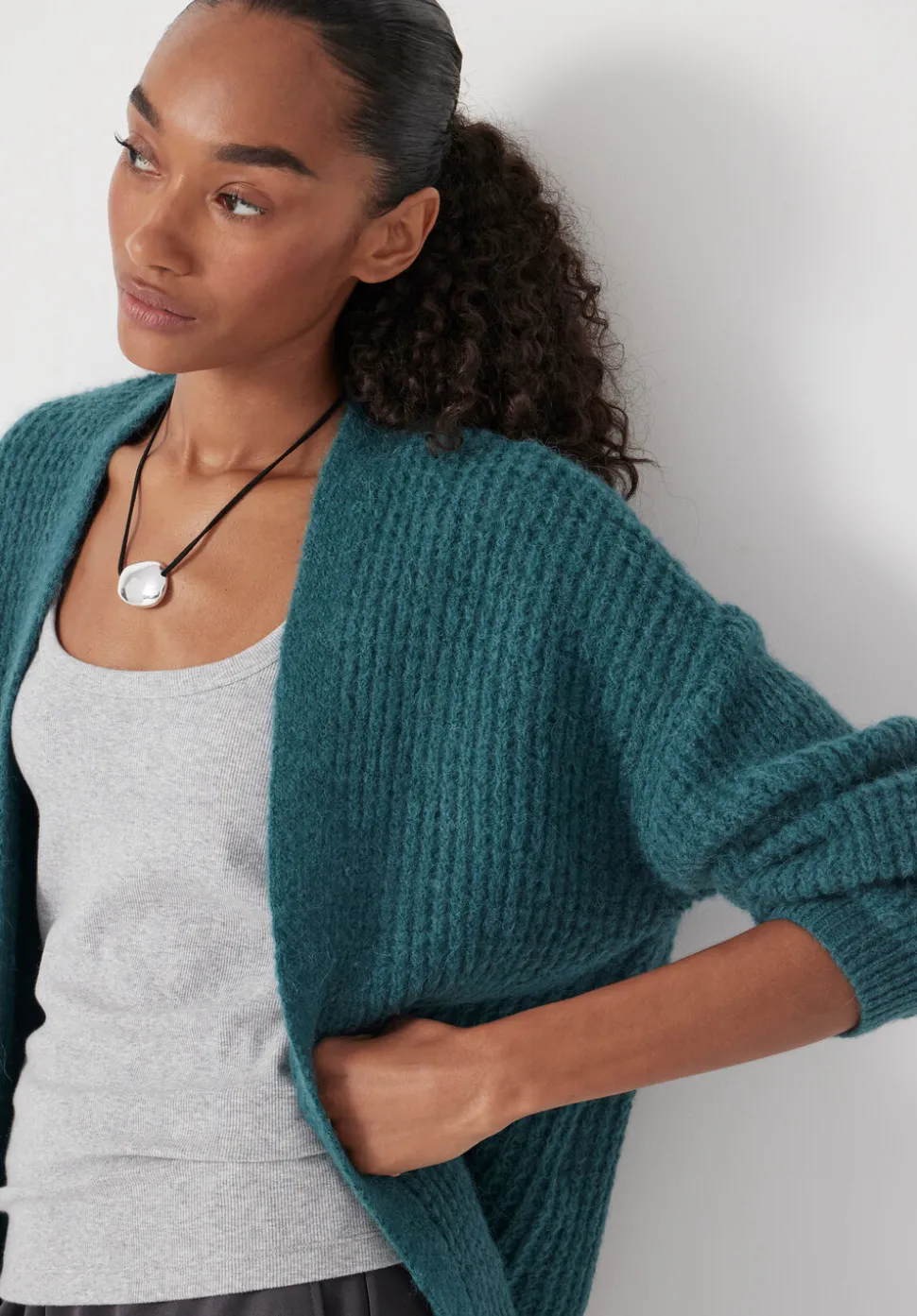 Waffle Stitch Wool Blend Edge to Edge Cardigan