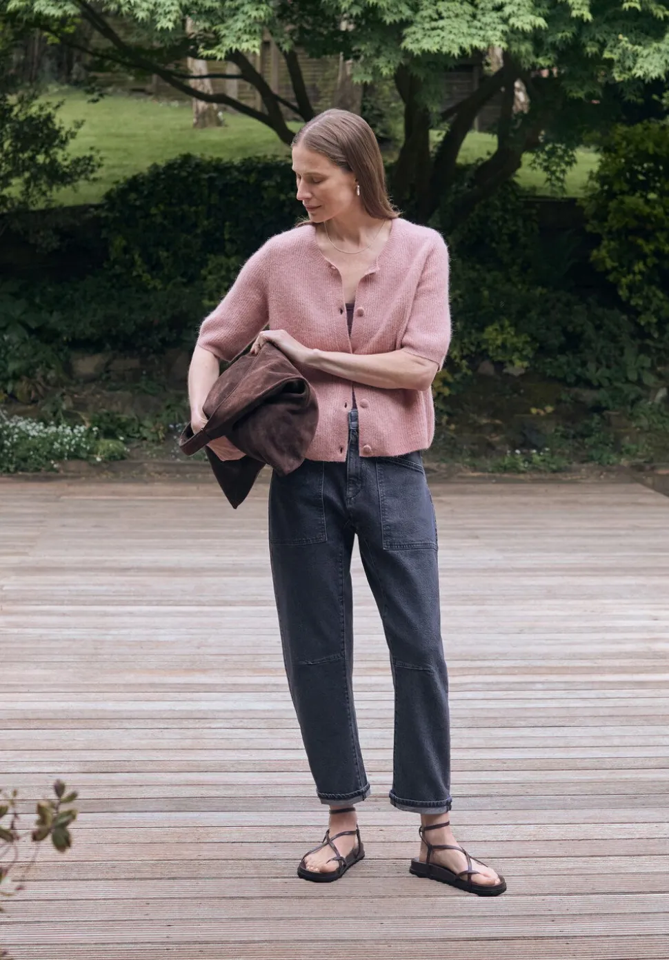 Wool Blend Short Sleeve Ribbed Cardigan