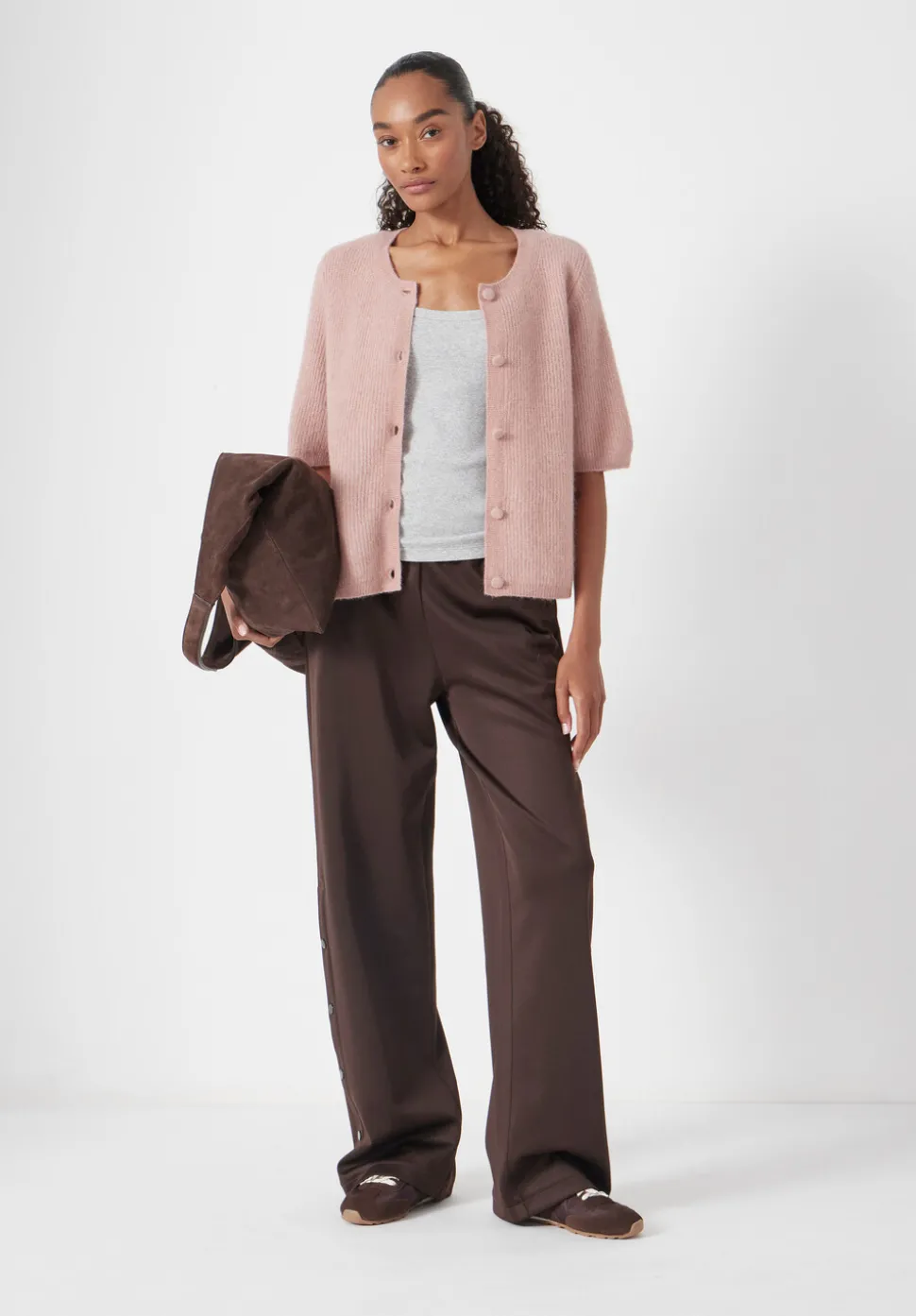 Wool Blend Short Sleeve Ribbed Cardigan