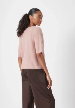Wool Blend Short Sleeve Ribbed Cardigan