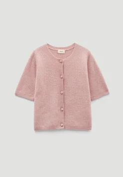 Wool Blend Short Sleeve Ribbed Cardigan