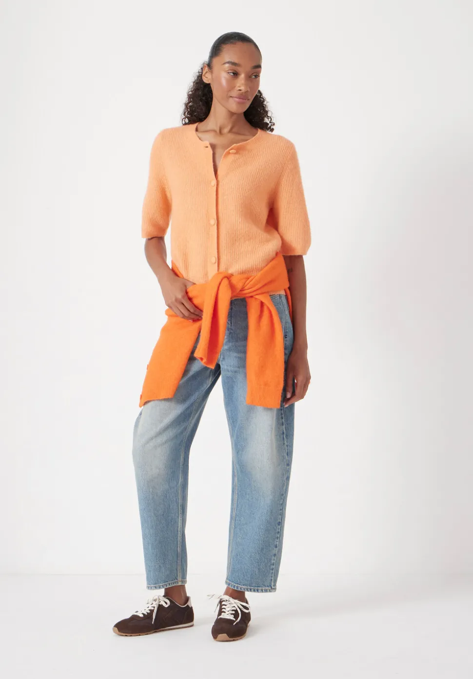 Wool Blend Short Sleeve Ribbed Cardigan