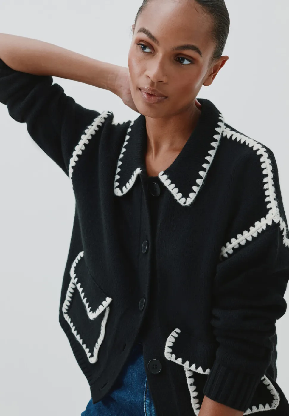 Wool Blend Whipstitch Trim Shirt Jacket