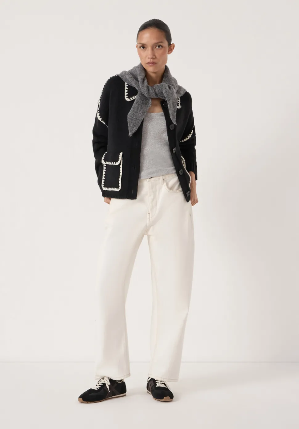 Wool Blend Whipstitch Trim Shirt Jacket
