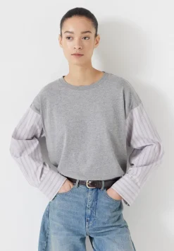 Woven Mix Long Sleeve T-Shirt