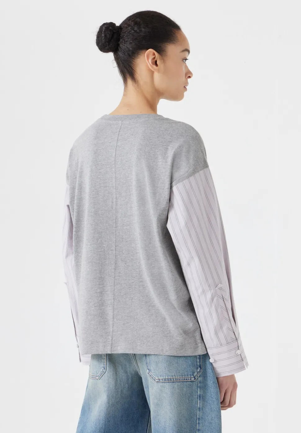 Woven Mix Long Sleeve T-Shirt