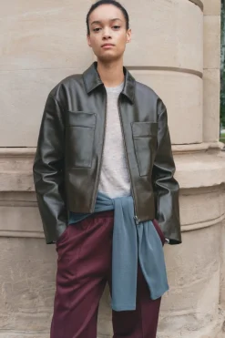 Zip Front Leather Jacket