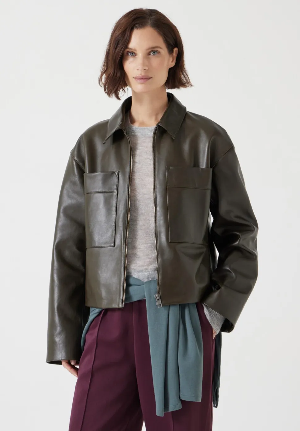 Zip Front Leather Jacket