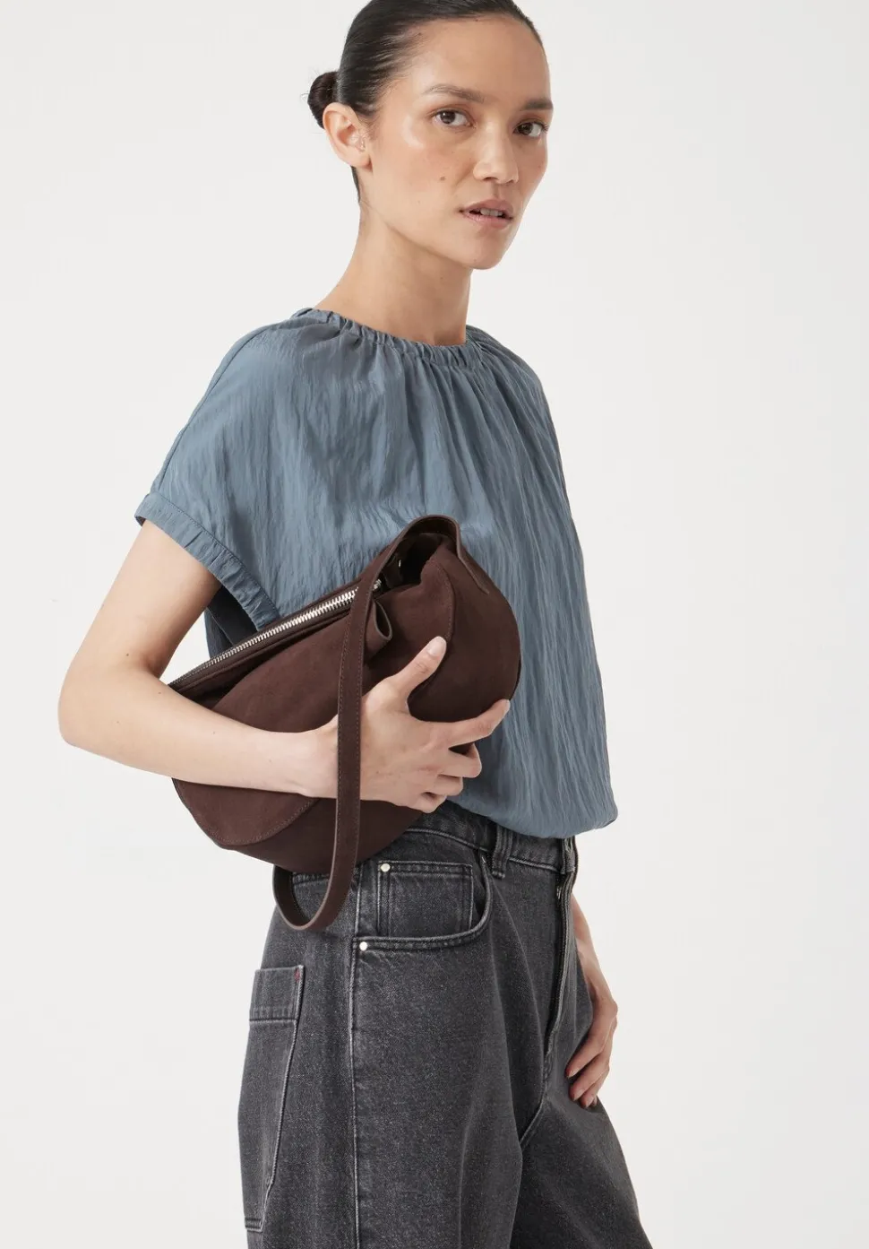 Zippy Crescent Leather Crossbody Bag